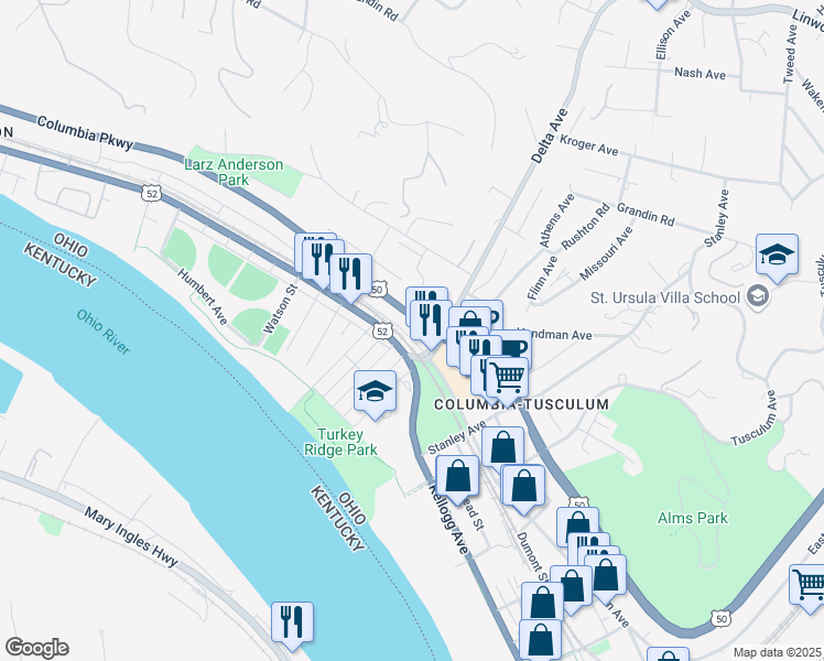 map of restaurants, bars, coffee shops, grocery stores, and more near 270 Worth Street in Cincinnati