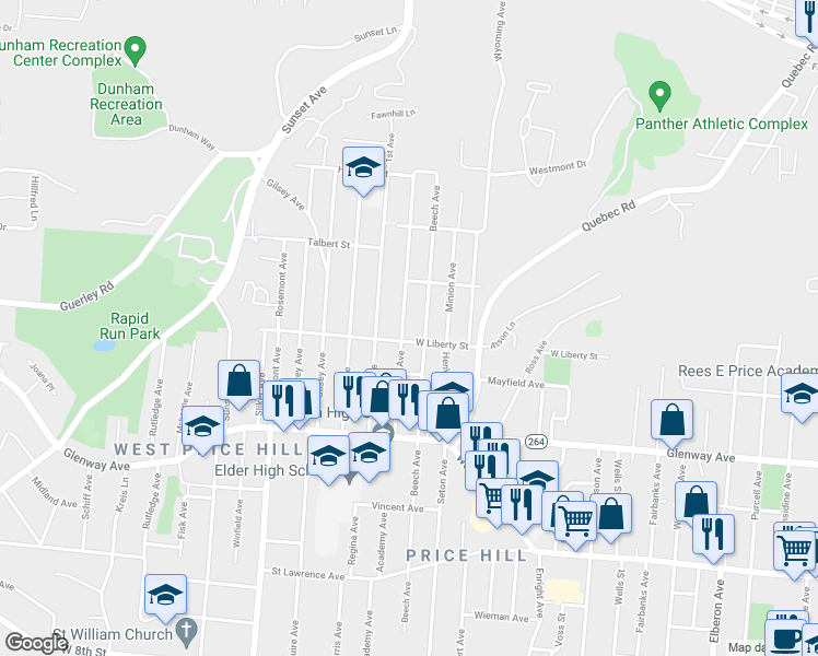 map of restaurants, bars, coffee shops, grocery stores, and more near 3806 West Liberty Street in Cincinnati