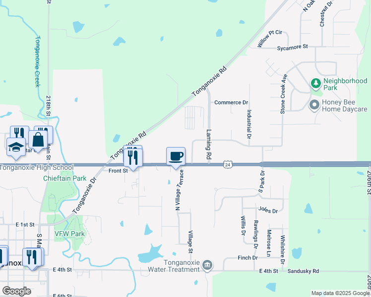 map of restaurants, bars, coffee shops, grocery stores, and more near 1205 State Avenue in Tonganoxie