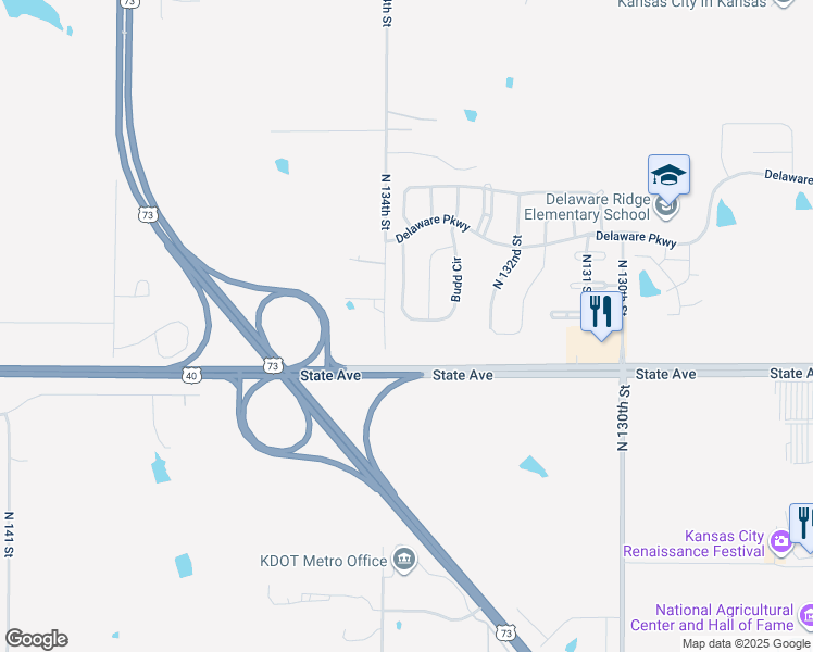 map of restaurants, bars, coffee shops, grocery stores, and more near 1214 North 133rd Terrace in Kansas City