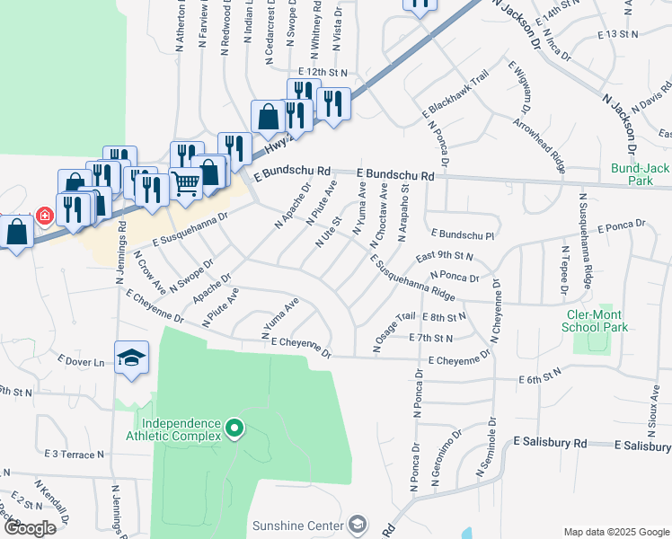 map of restaurants, bars, coffee shops, grocery stores, and more near 805 North Yuma Avenue in Independence