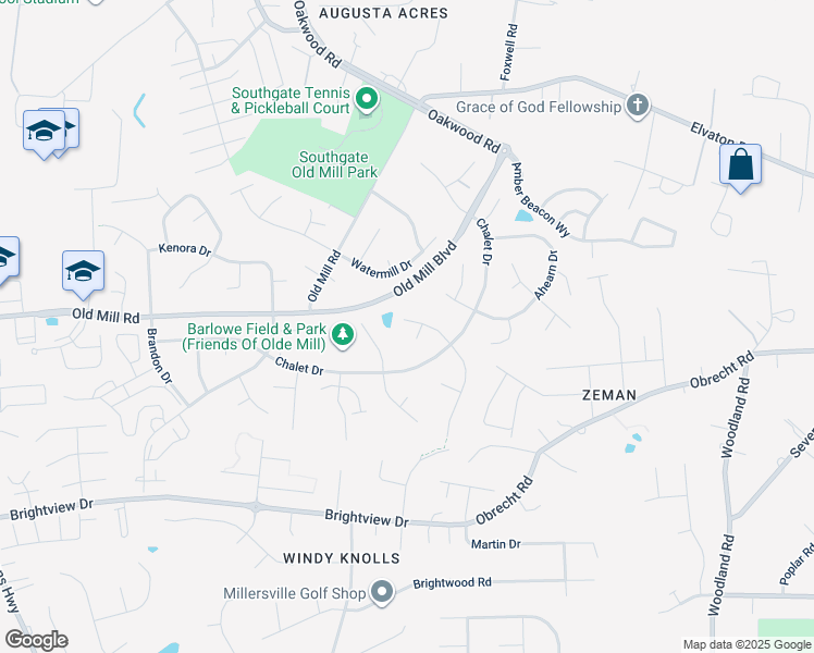map of restaurants, bars, coffee shops, grocery stores, and more near 8224 Bernard Drive North in Millersville