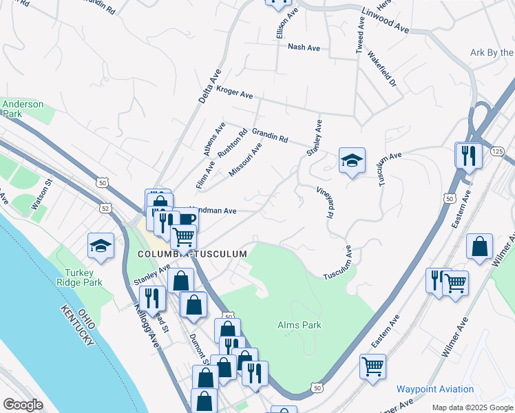 map of restaurants, bars, coffee shops, grocery stores, and more near 505 Stanley Avenue in Cincinnati