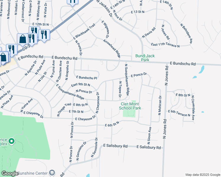 map of restaurants, bars, coffee shops, grocery stores, and more near 806 North Powahatan Drive in Independence