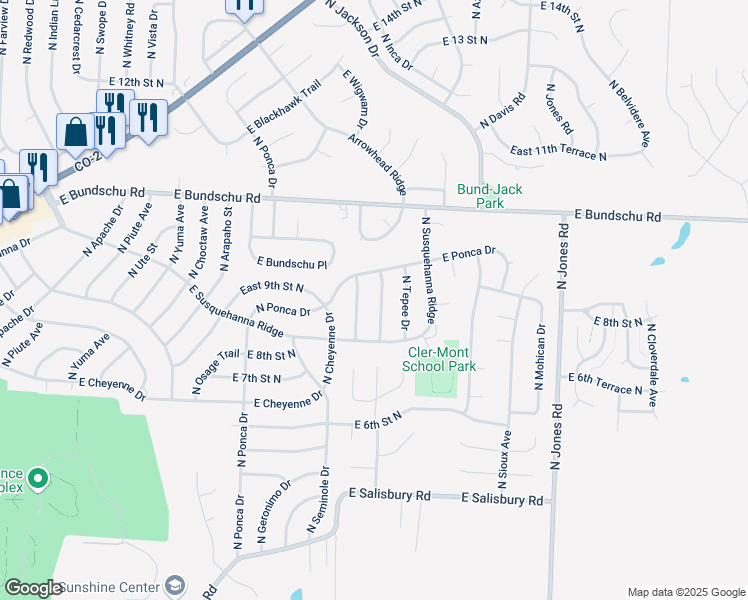 map of restaurants, bars, coffee shops, grocery stores, and more near 806 North Powahatan Drive in Independence