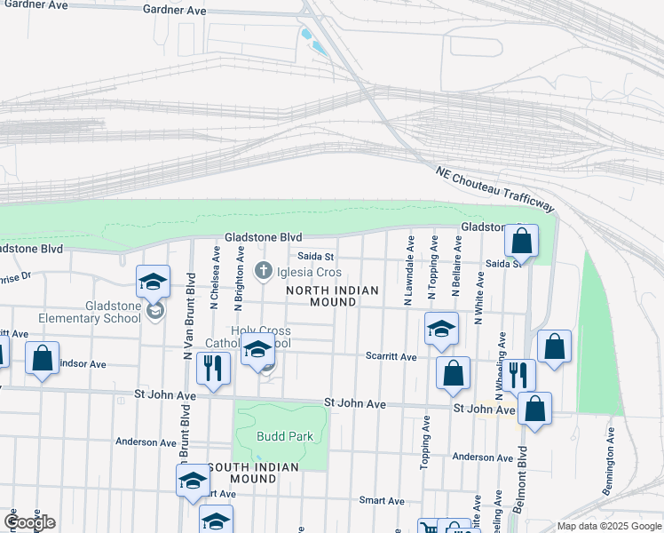 map of restaurants, bars, coffee shops, grocery stores, and more near 440 North Hardesty Avenue in Kansas City