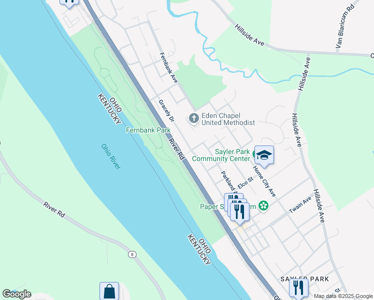 map of restaurants, bars, coffee shops, grocery stores, and more near 6901 Gracely Drive in Cincinnati