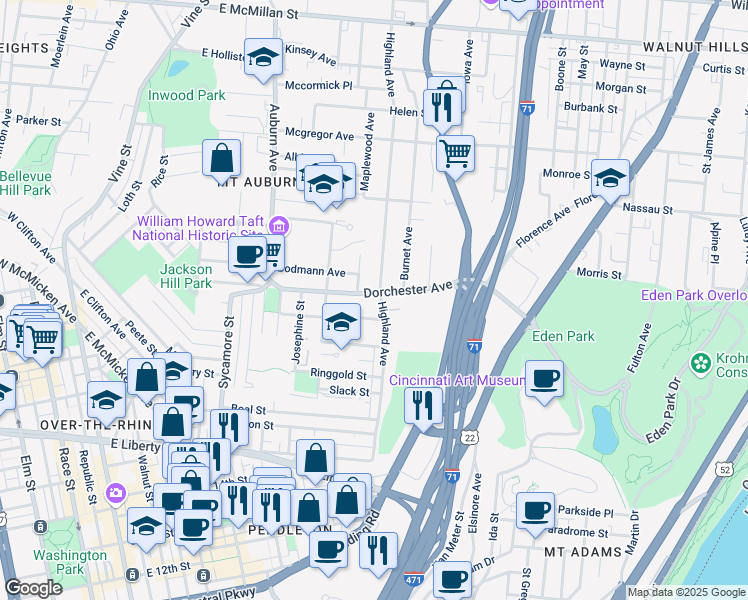 map of restaurants, bars, coffee shops, grocery stores, and more near 548 Carmalt Street in Cincinnati