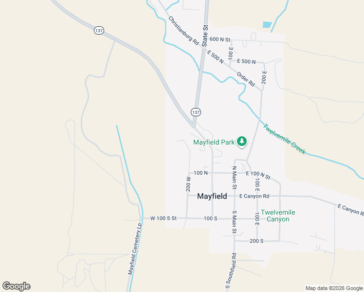 map of restaurants, bars, coffee shops, grocery stores, and more near 11 North 200 West Street in Mayfield