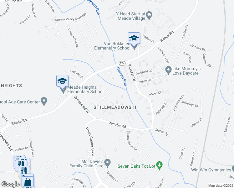 map of restaurants, bars, coffee shops, grocery stores, and more near 8230 Stewarton Court in Severn