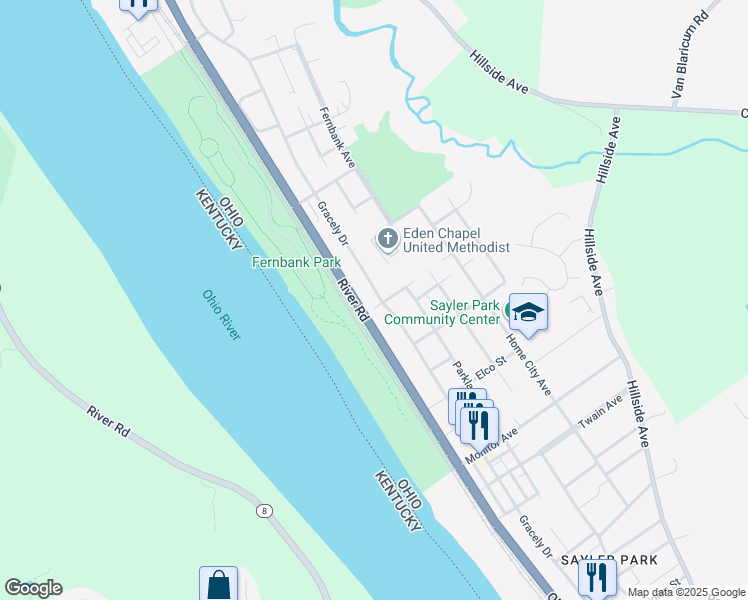 map of restaurants, bars, coffee shops, grocery stores, and more near 6838 River Road in Cincinnati