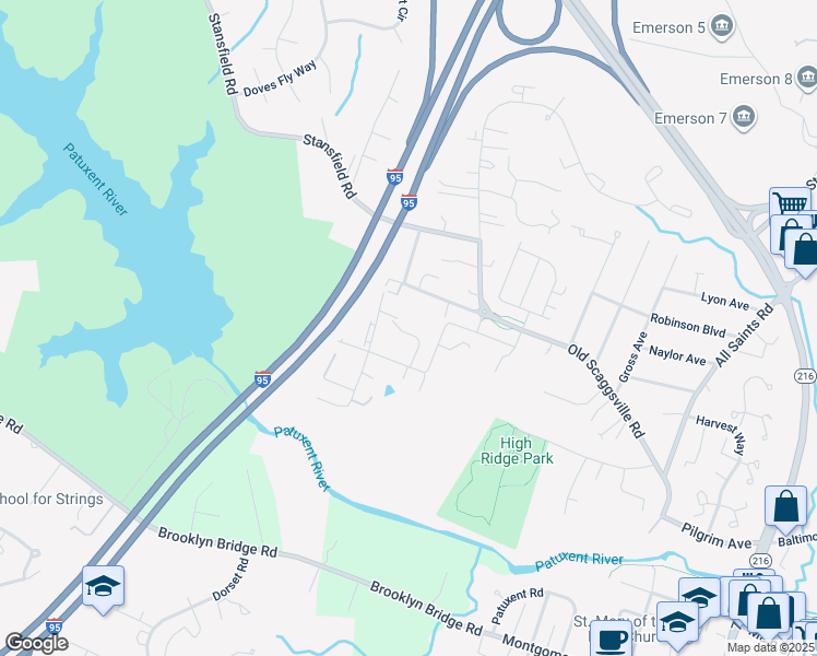 map of restaurants, bars, coffee shops, grocery stores, and more near 9532 Bolton Farm Lane in North Laurel