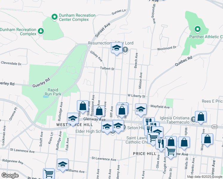 map of restaurants, bars, coffee shops, grocery stores, and more near 1613 Iliff Avenue in Cincinnati