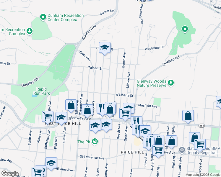 map of restaurants, bars, coffee shops, grocery stores, and more near 1283 1st Avenue in Cincinnati
