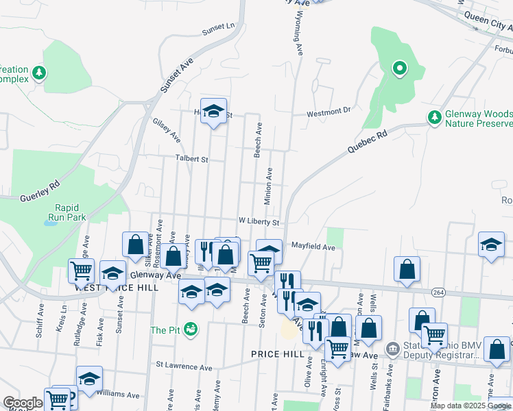 map of restaurants, bars, coffee shops, grocery stores, and more near 3780 West Liberty Street in Cincinnati