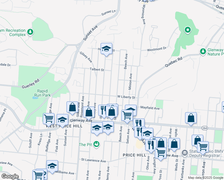 map of restaurants, bars, coffee shops, grocery stores, and more near 1283 1st Avenue in Cincinnati