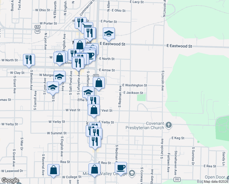 map of restaurants, bars, coffee shops, grocery stores, and more near 469 South Redman Avenue in Marshall