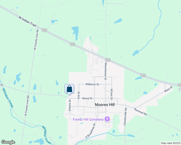 map of restaurants, bars, coffee shops, grocery stores, and more near 14633 Indiana 350 in Moores Hill