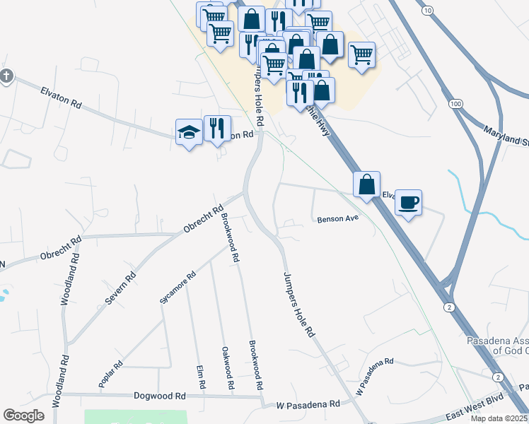 map of restaurants, bars, coffee shops, grocery stores, and more near 8226 Old Jumpers Hole Road in Severna Park