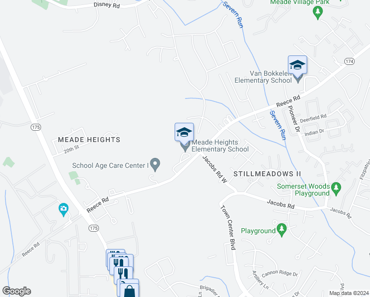 map of restaurants, bars, coffee shops, grocery stores, and more near 1925 Reece Road in Fort Meade