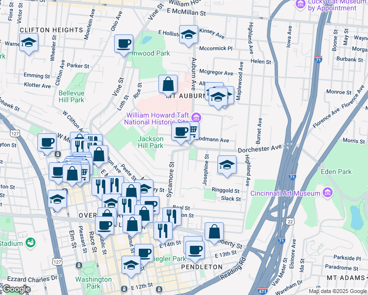 map of restaurants, bars, coffee shops, grocery stores, and more near 5 Estelle Street in Cincinnati