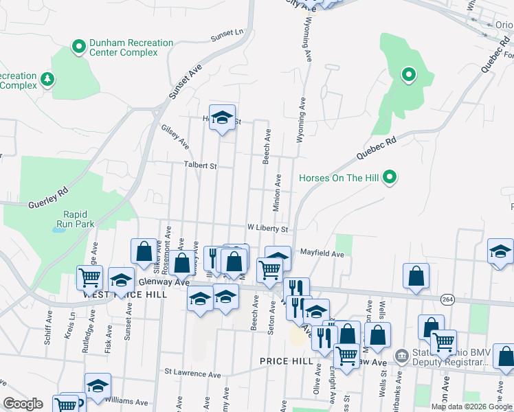map of restaurants, bars, coffee shops, grocery stores, and more near 1342 Manss Avenue in Cincinnati