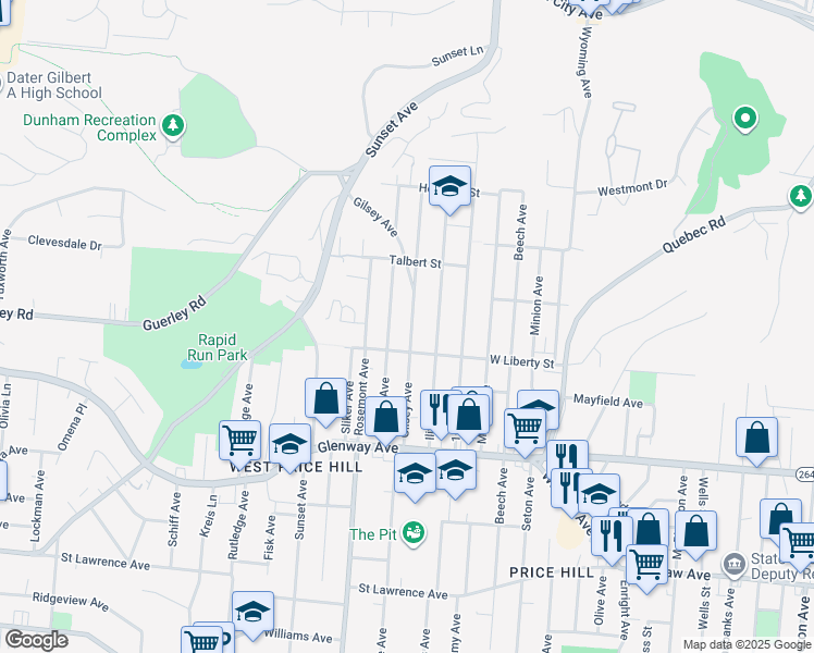 map of restaurants, bars, coffee shops, grocery stores, and more near 1638 Gilsey Avenue in Cincinnati
