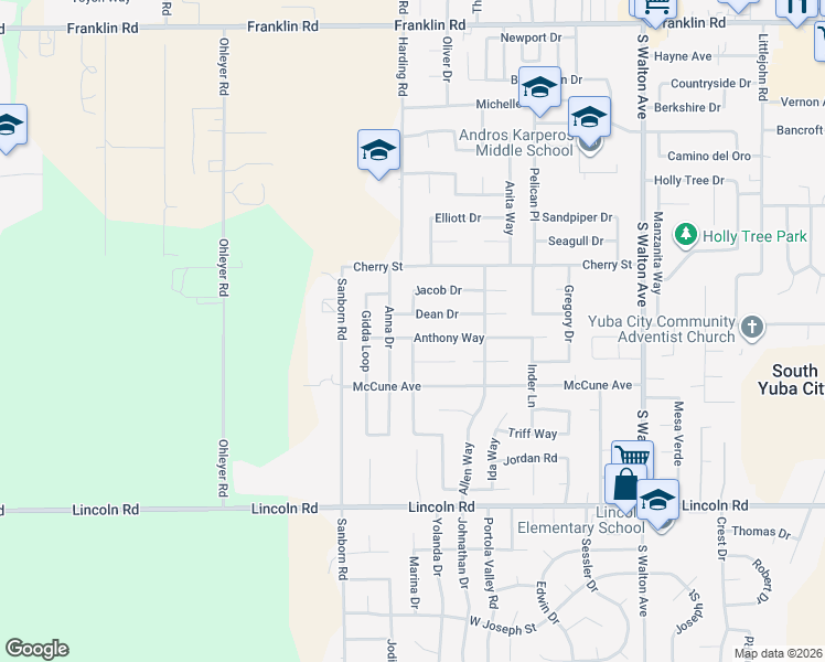 map of restaurants, bars, coffee shops, grocery stores, and more near 1996 Dean Drive in Yuba City