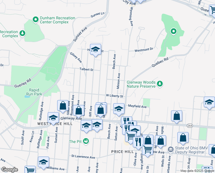 map of restaurants, bars, coffee shops, grocery stores, and more near 1328 Manss Avenue in Cincinnati