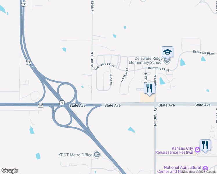 map of restaurants, bars, coffee shops, grocery stores, and more near 1220 Budd Circle in Kansas City