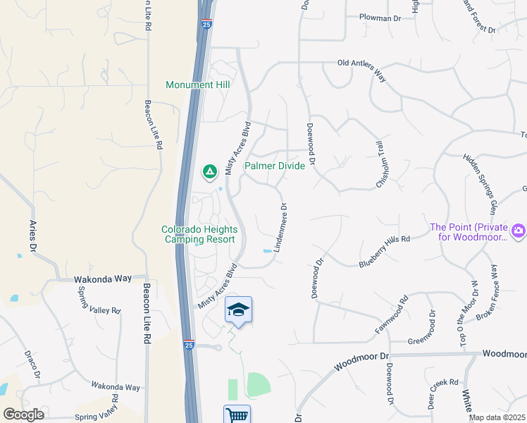 map of restaurants, bars, coffee shops, grocery stores, and more near 19904 Lindenmere Drive in Monument