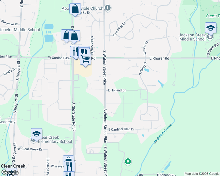 map of restaurants, bars, coffee shops, grocery stores, and more near 769 East Holland Drive in Bloomington