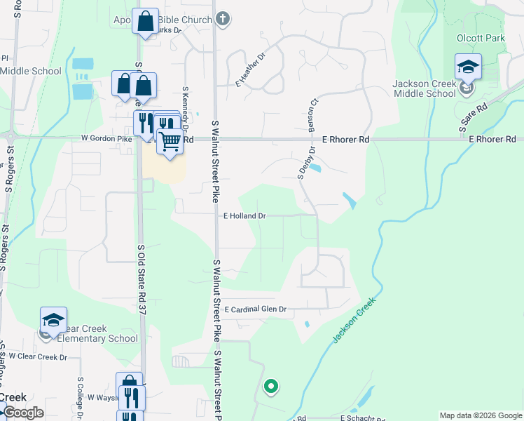 map of restaurants, bars, coffee shops, grocery stores, and more near 769-899 East Holland Drive in Bloomington