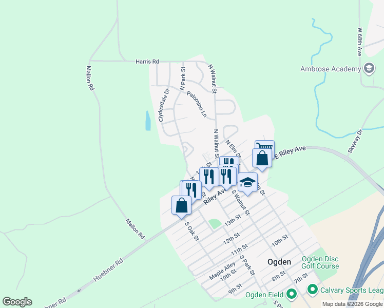 map of restaurants, bars, coffee shops, grocery stores, and more near 335 North Park Street in Ogden