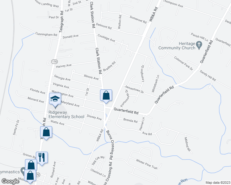 map of restaurants, bars, coffee shops, grocery stores, and more near 8264 WB&A Road in Severn