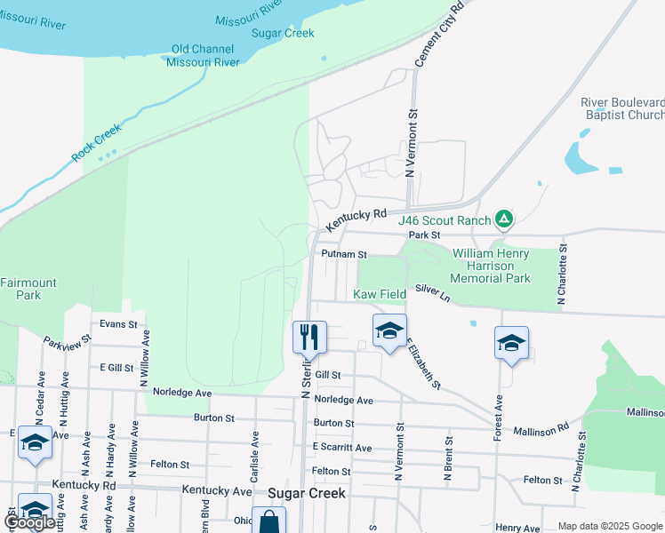 map of restaurants, bars, coffee shops, grocery stores, and more near 920 North High Street in Sugar Creek