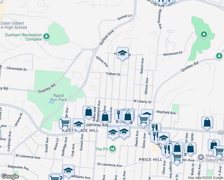 map of restaurants, bars, coffee shops, grocery stores, and more near 1638 Gilsey Avenue in Cincinnati