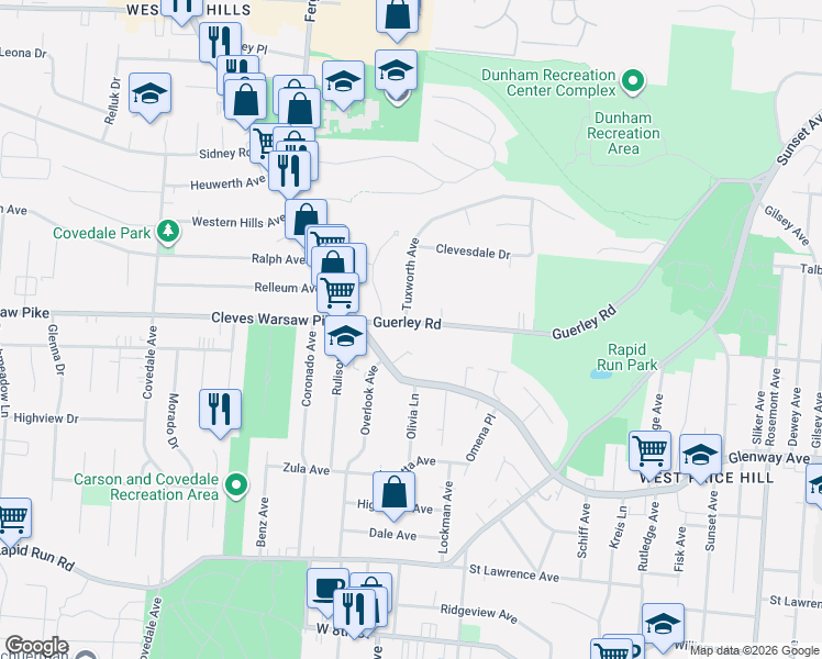 map of restaurants, bars, coffee shops, grocery stores, and more near in Cincinnati
