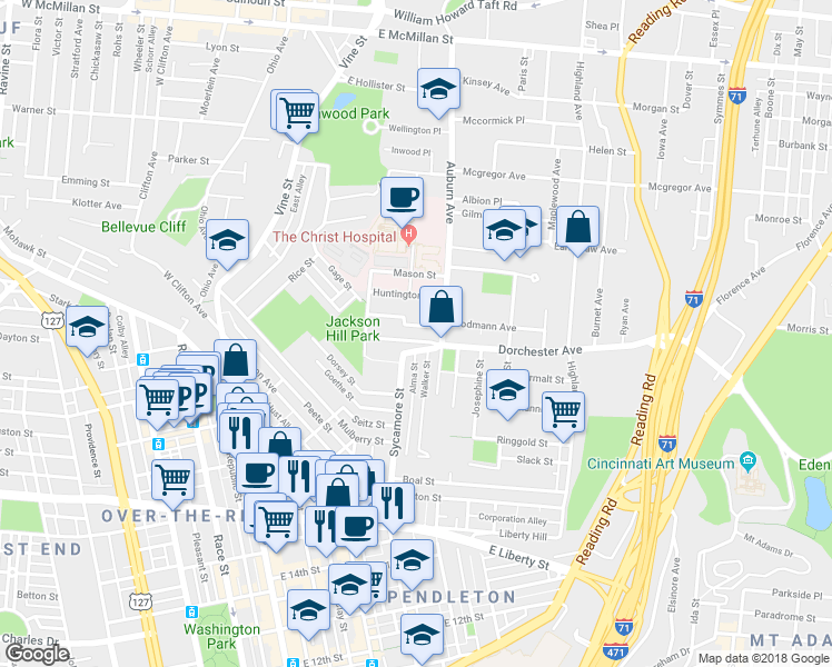 map of restaurants, bars, coffee shops, grocery stores, and more near 5 Estelle Street in Cincinnati