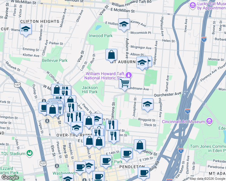 map of restaurants, bars, coffee shops, grocery stores, and more near 5 Estelle Street in Cincinnati