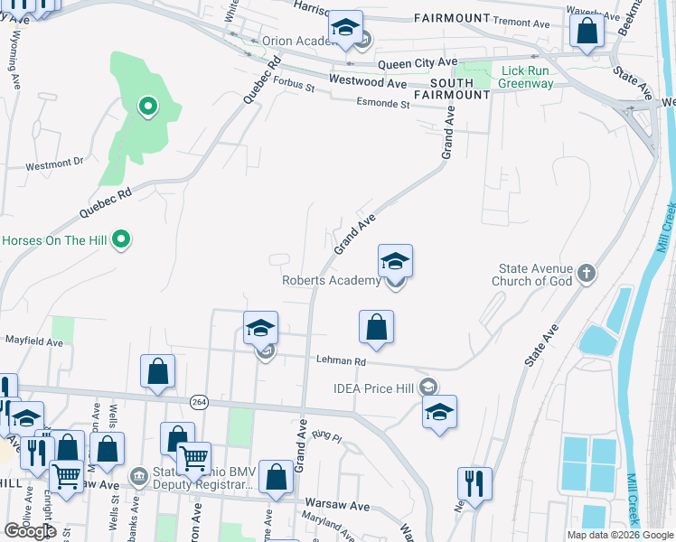 map of restaurants, bars, coffee shops, grocery stores, and more near 1794 Grand Avenue in Cincinnati