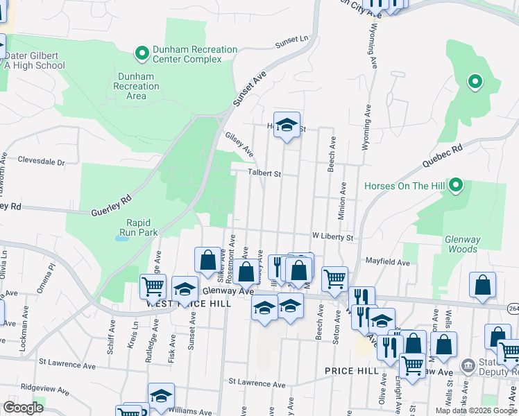 map of restaurants, bars, coffee shops, grocery stores, and more near 1638 Gilsey Avenue in Cincinnati