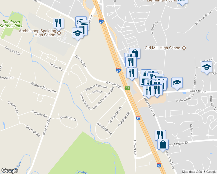 map of restaurants, bars, coffee shops, grocery stores, and more near 708 Wagner Farm Road in Millersville