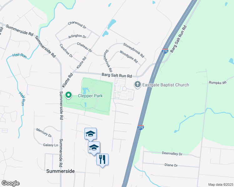 map of restaurants, bars, coffee shops, grocery stores, and more near 197 Cardinal Drive in Cincinnati