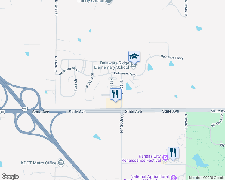 map of restaurants, bars, coffee shops, grocery stores, and more near 13017 Washington Court in Kansas City