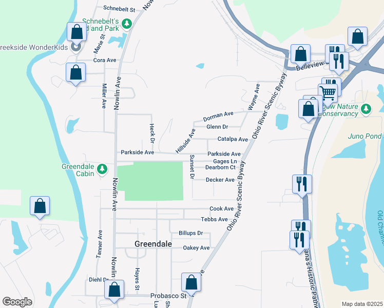 map of restaurants, bars, coffee shops, grocery stores, and more near 98 Parkside Avenue in Greendale