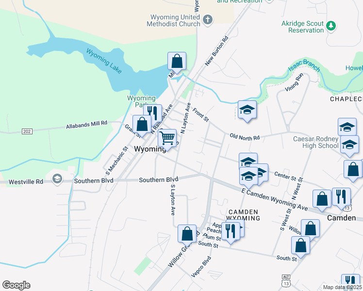 map of restaurants, bars, coffee shops, grocery stores, and more near 103 North Layton Avenue in Wyoming
