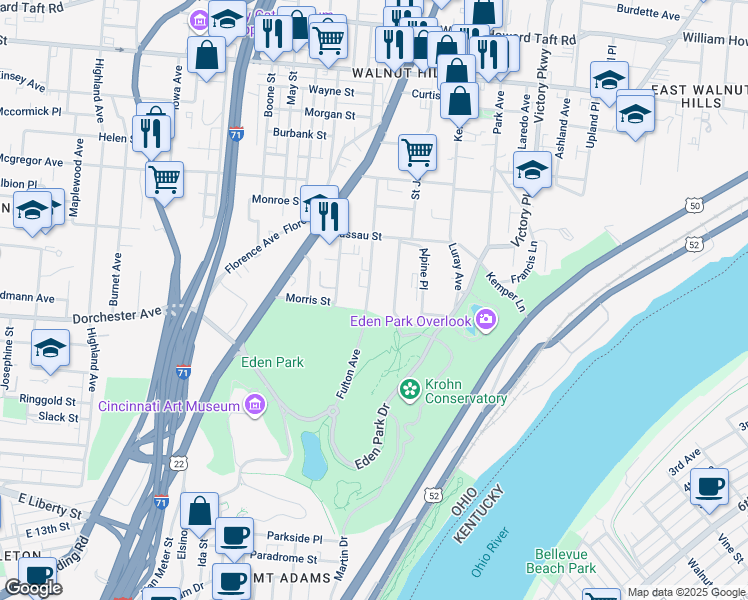 map of restaurants, bars, coffee shops, grocery stores, and more near 2109 Fulton Avenue in Cincinnati