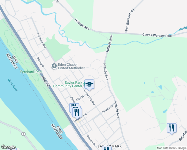 map of restaurants, bars, coffee shops, grocery stores, and more near 6717 Daniels Walk in Cincinnati