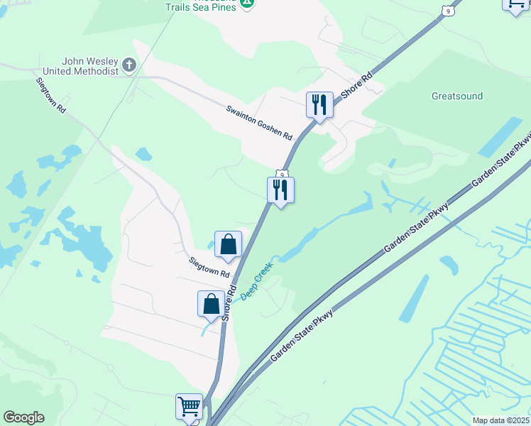 map of restaurants, bars, coffee shops, grocery stores, and more near 1510 U.S. 9 in Cape May County